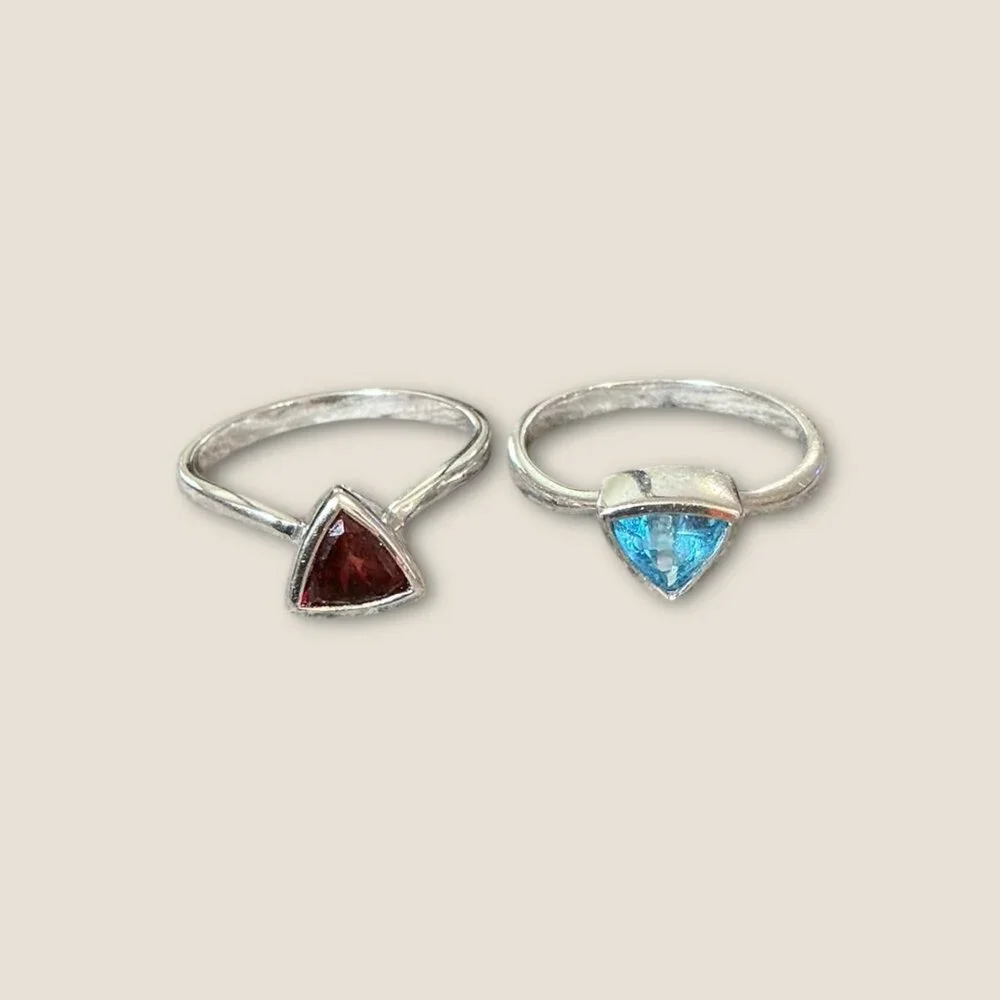 Sterling Silver Triangle Shaped Stones Stackable Rings Size 5.75 - Picture 4 of 7